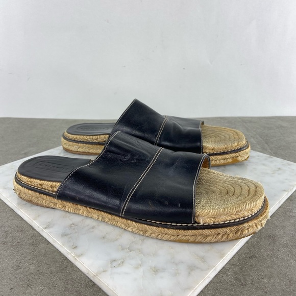 LAST DAY!!!    Coach Black Leather Espadrille Slide Sandals - Picture 3 of 11